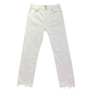 RE/DONE 90s High Rise Ankle Crop Jeans Vintage White Button Fly Raw Hem Size 28